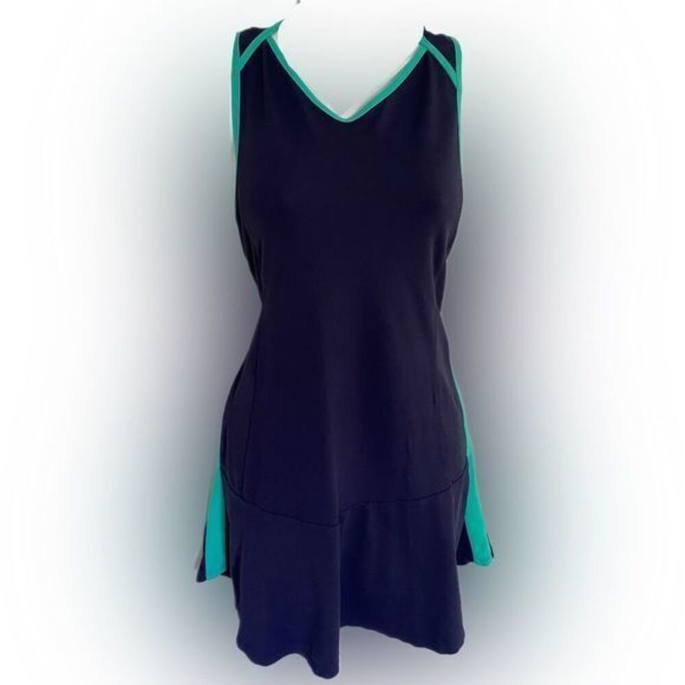 Tail Performance Dress - S navy blue /green striped , polyester